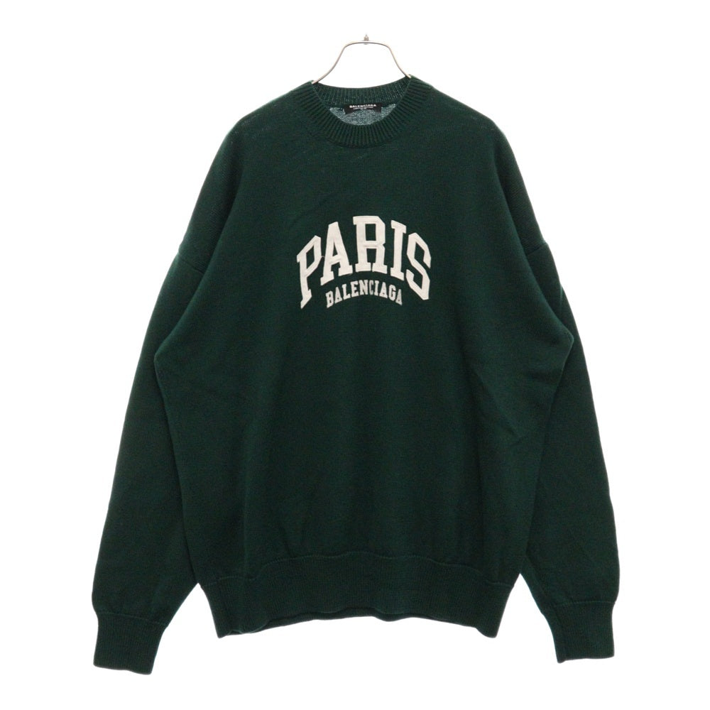 BALENCIAGA(バレンシアガ) 21AW PARIS クルーネック フロントロゴ ニットセーター グリーン 682005 T1624