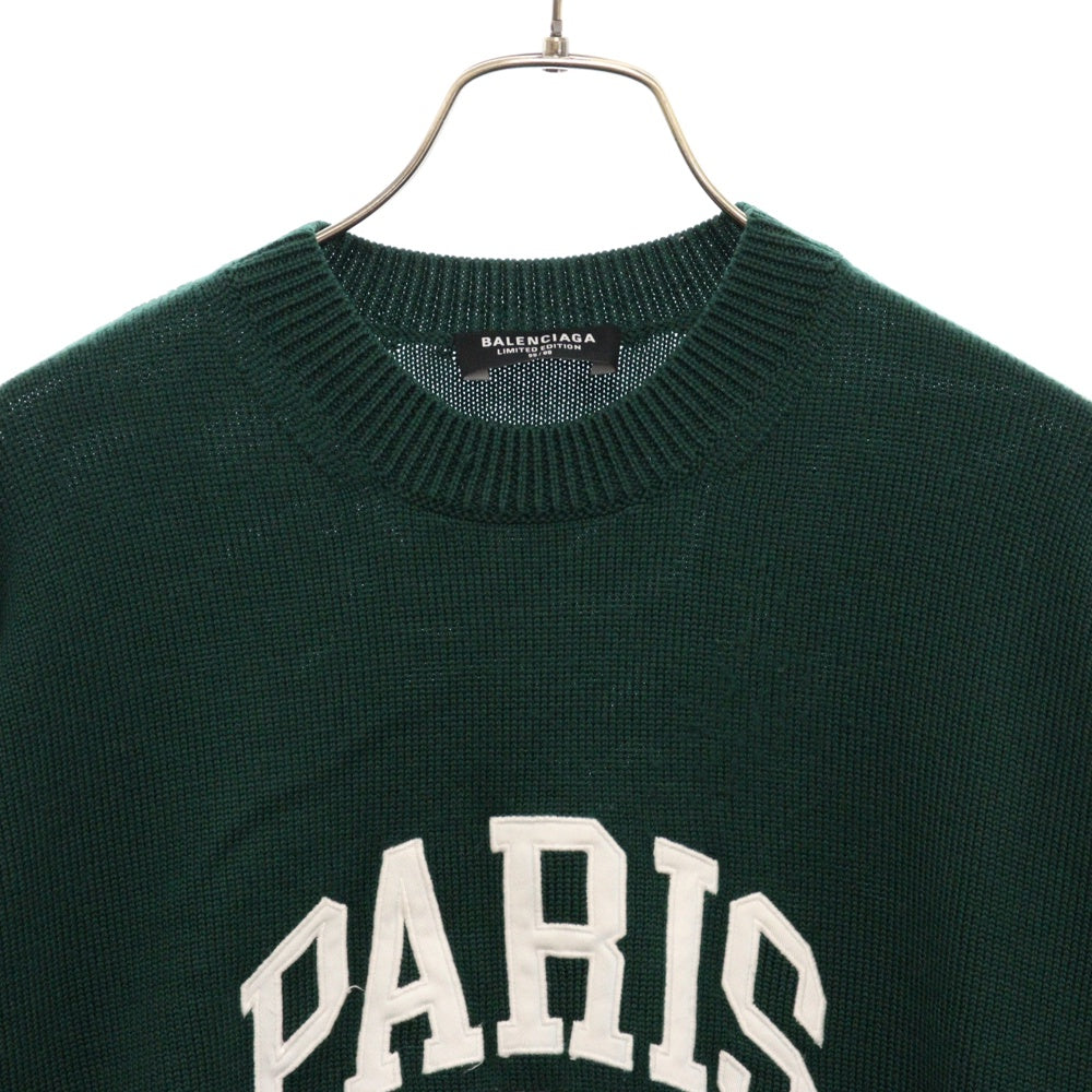 BALENCIAGA(バレンシアガ) 21AW PARIS クルーネック フロントロゴ ニットセーター グリーン 682005 T1624