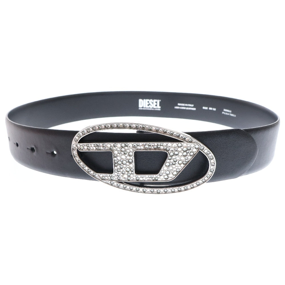 DIESEL(ディーゼル) B-1DR STRASS ラインストーン レザーベルト レディース ブラック/シルバー X09611
