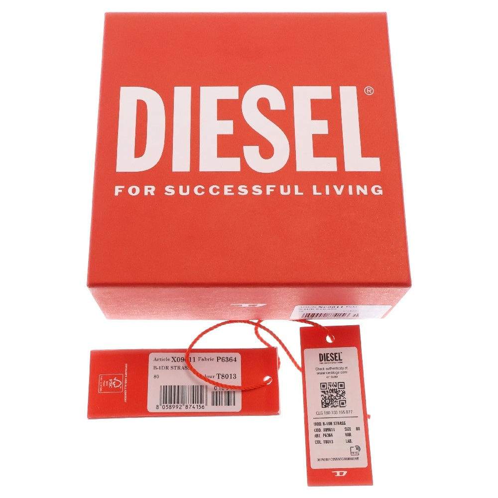 DIESEL(ディーゼル) B-1DR STRASS ラインストーン レザーベルト レディース ブラック/シルバー X09611