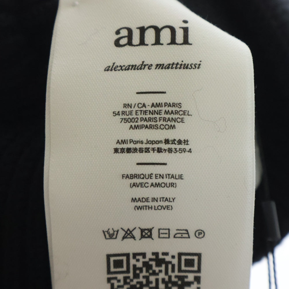 AMI Alexandre Mattiussi(アミアレクサンドルマテュッシ) ワンポイントロゴ ウール ニット帽 ビーニー ブラック BFUHA106.018
