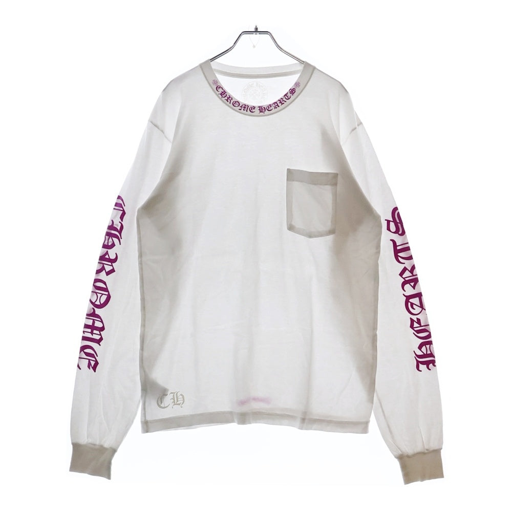 CHROME HEARTS(クロムハーツ) Neck Logo L/S TEE ネックロゴロングスリーブ長袖Tシャツ ホワイト/ピンク