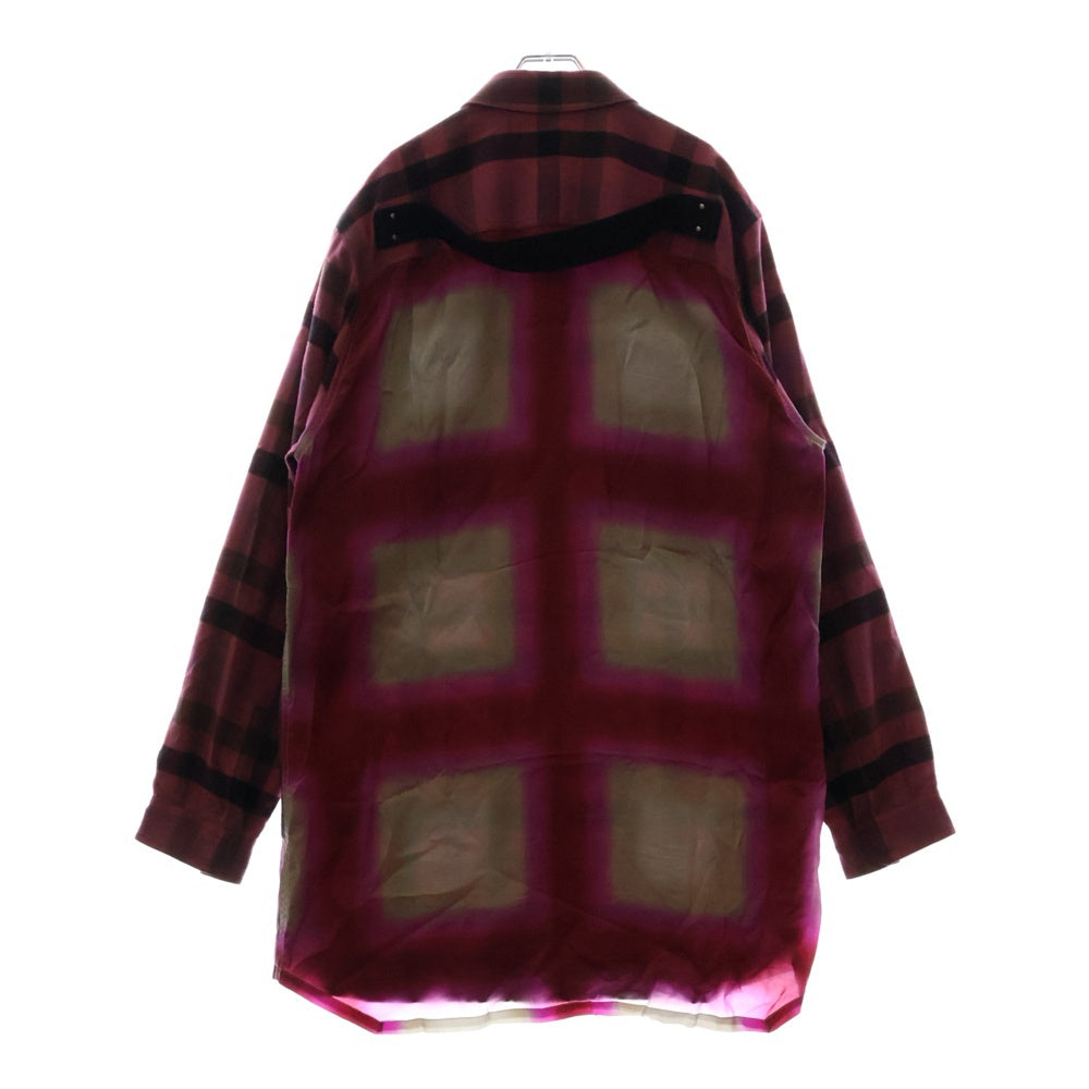 Rick Owens(リックオウエンス) 23SS EDFU エドフ期 コットン キュプラ 切替 チェック 長袖シャツ ピンク RU01C4240-CPJP2