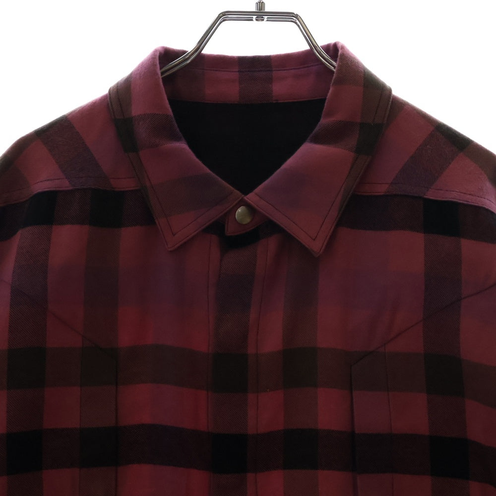 Rick Owens(リックオウエンス) 23SS EDFU エドフ期 コットン キュプラ 切替 チェック 長袖シャツ ピンク RU01C4240-CPJP2