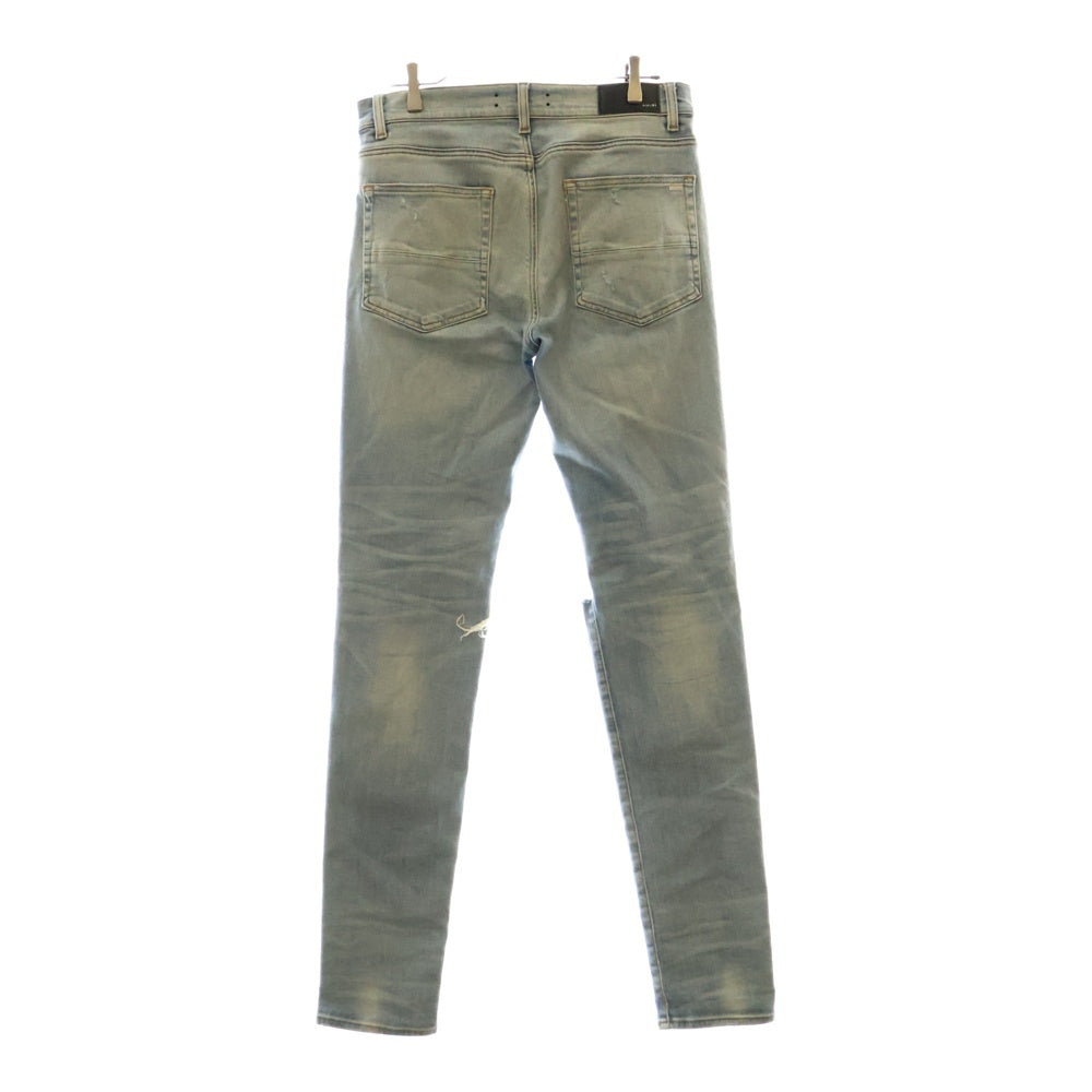 AMIRI(アミリ) ユーズド加工 レザーパッチ スリムスキニー ストレッチ デニムパンツ ジーンズ インディゴ