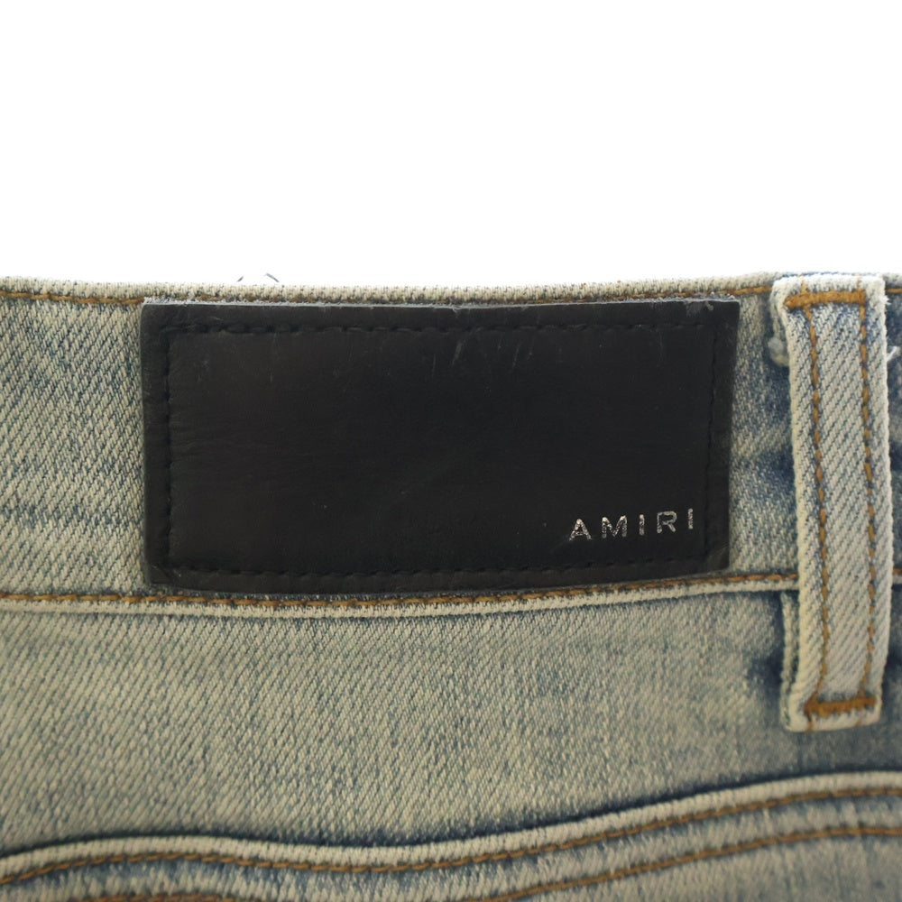 AMIRI(アミリ) ユーズド加工 レザーパッチ スリムスキニー ストレッチ デニムパンツ ジーンズ インディゴ
