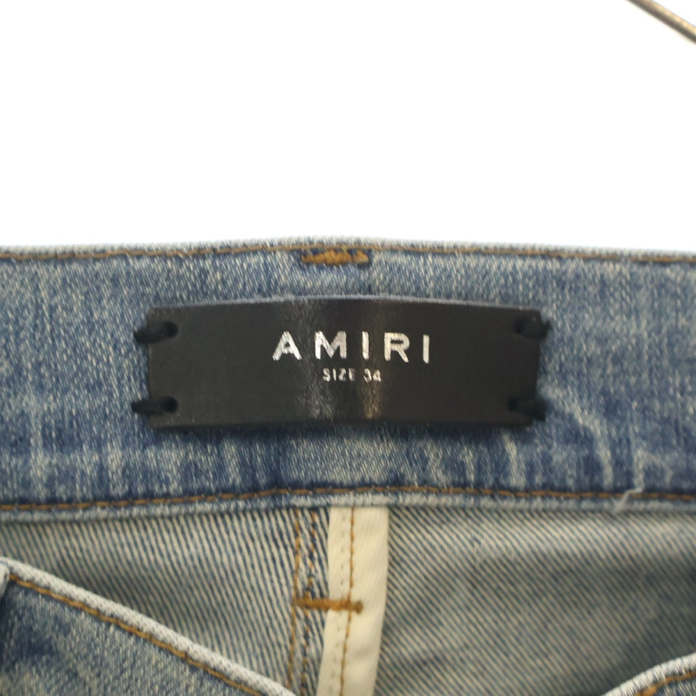 AMIRI(アミリ) ユーズド加工 レザーパッチ スリムスキニー ストレッチ デニムパンツ ジーンズ インディゴ