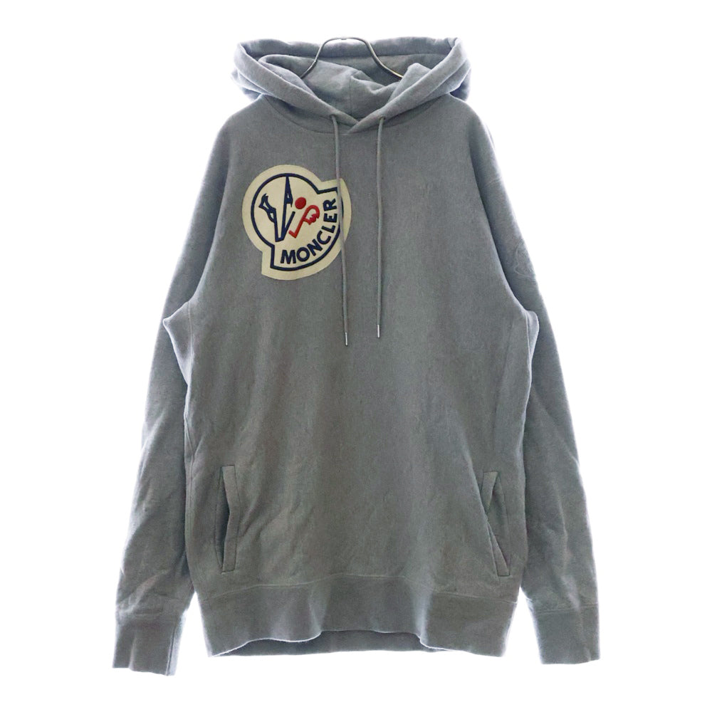 MONCLER(モンクレール) 21AW GENIUS MAGLIA CON CAPPUCCIO 裏起毛ロゴワッペン スウェットプルオーバーパーカー フーディ グレー G20928G00006