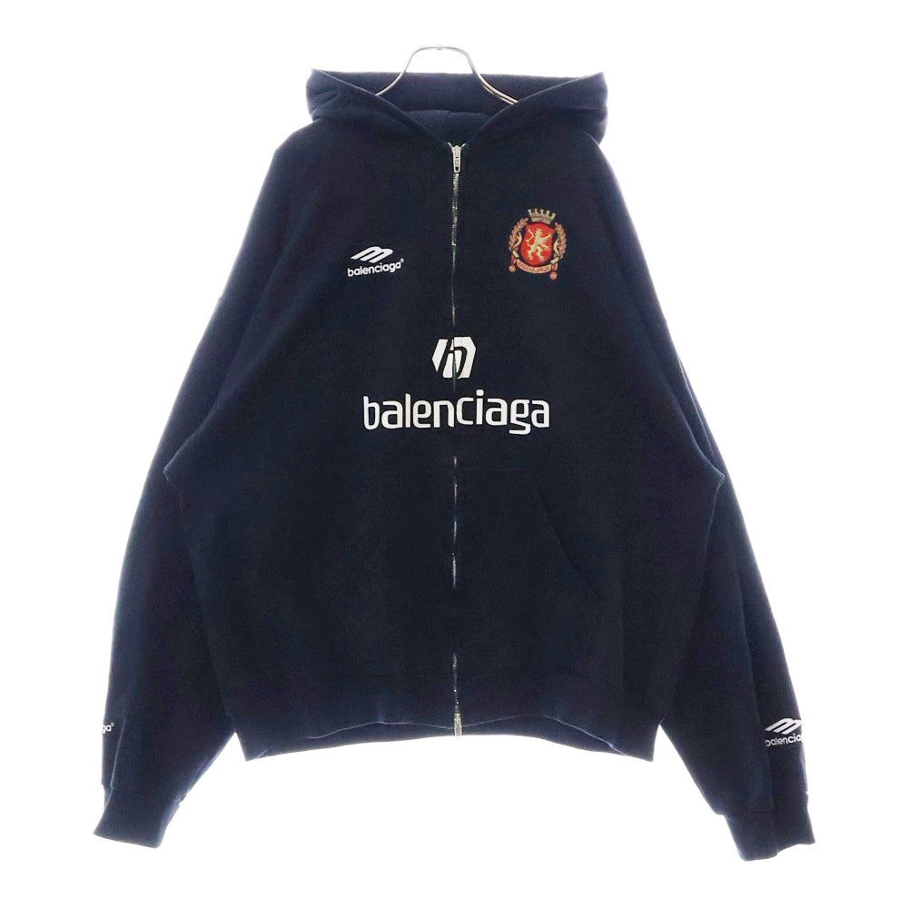 BALENCIAGA(バレンシアガ) 24SS Soccer Paris Zip-Hoodie ジップアップパーカー ロゴ刺繍 744457 TPVS6 ブラック