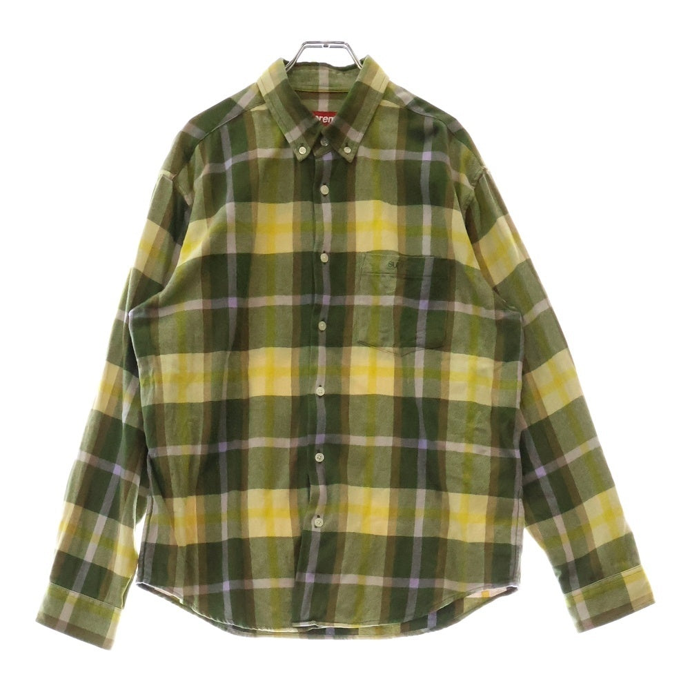 SUPREME(シュプリーム) 23AW Plaid Flannel Shirt 胸ロゴ刺繍 長袖 フランネルシャツ オリーブ