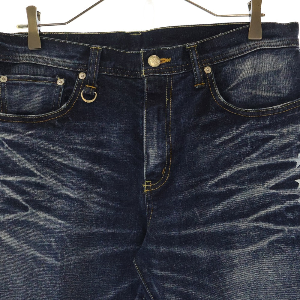 UNIFORM EXPERIMENT(ユニフォームエクスペリメント) FIVE STAR SLIM-FIT STRETCH DAMAGED DENIM PANT ストレッチ テーパードデニムパンツ インディゴ UE-150046
