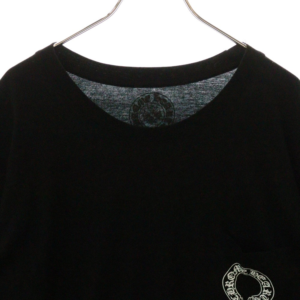 CHROME HEARTS(クロムハーツ) FLRL CRS HORSESHOE L/S バックホースシュー 袖フローラル ロングスリーブカットソー 長袖Tシャツ ロンT ブラック