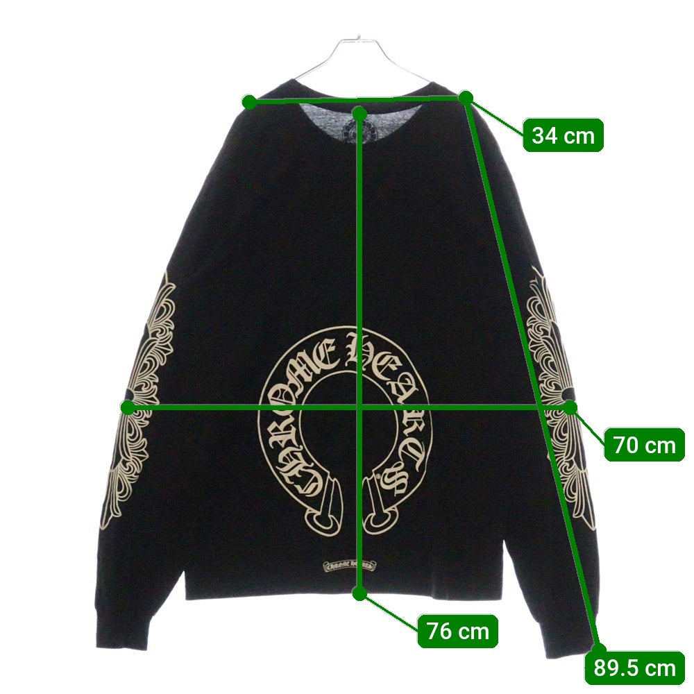 CHROME HEARTS(クロムハーツ) FLRL CRS HORSESHOE L/S バックホースシュー 袖フローラル ロングスリーブカットソー 長袖Tシャツ ロンT ブラック