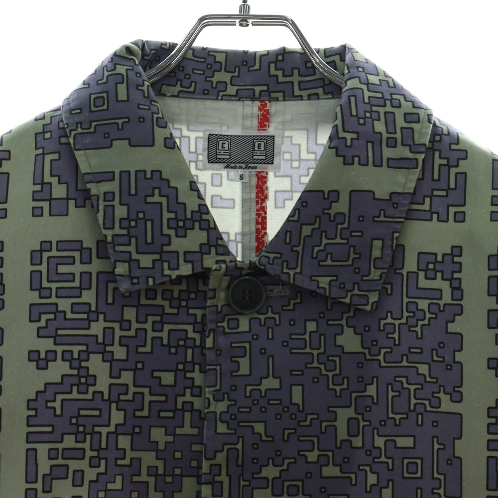 c.e cav empt(シーイー) 19SS SHORT BUTTON UP COAT 総柄 ショート ボタンアップコート ブラウン/パープル