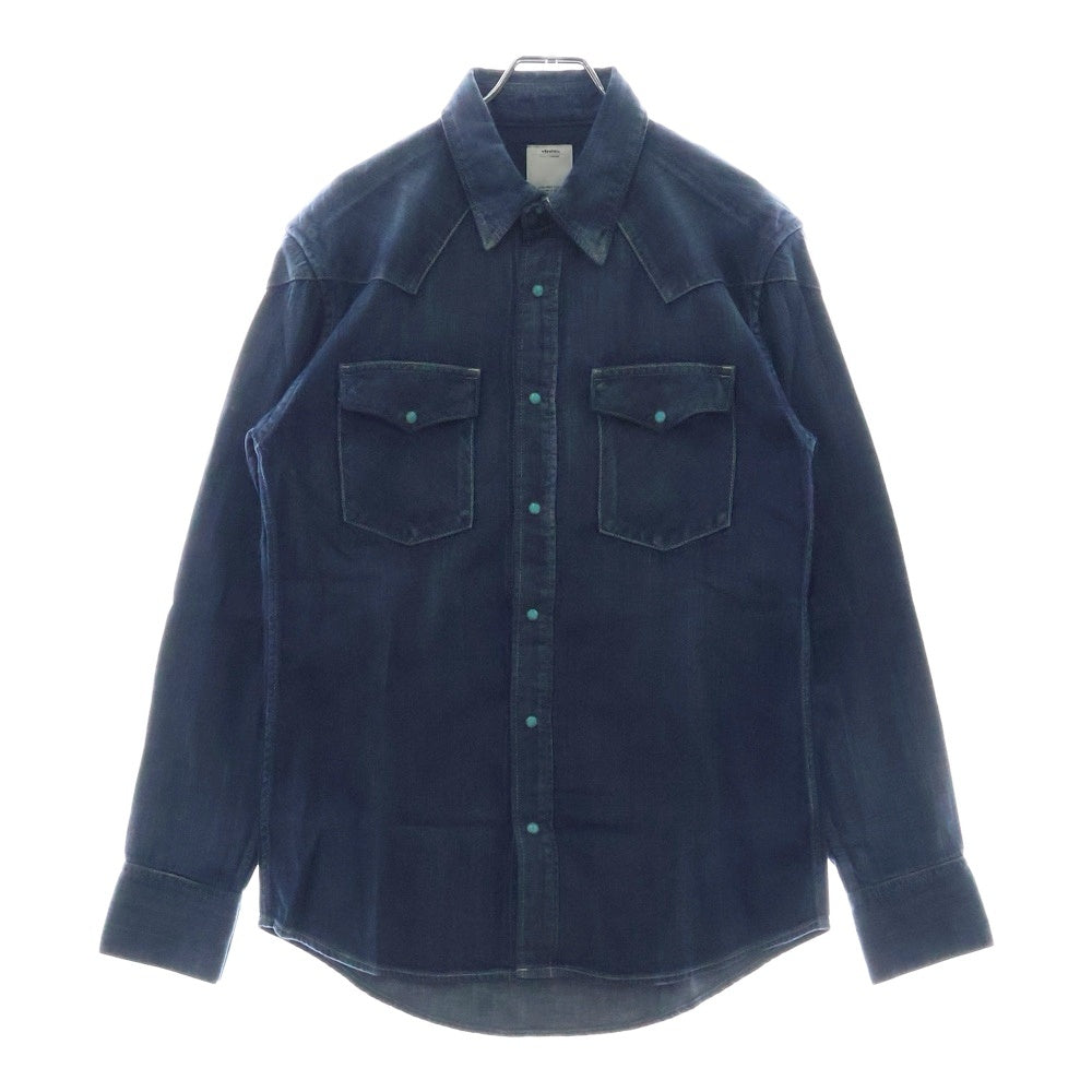VISVIM(ヴィスヴィム) 12SS FOUR CORNERS DAMAGED デニムウエスタン 長袖 シャツ ターコイズボタン インディゴ 0112105007009