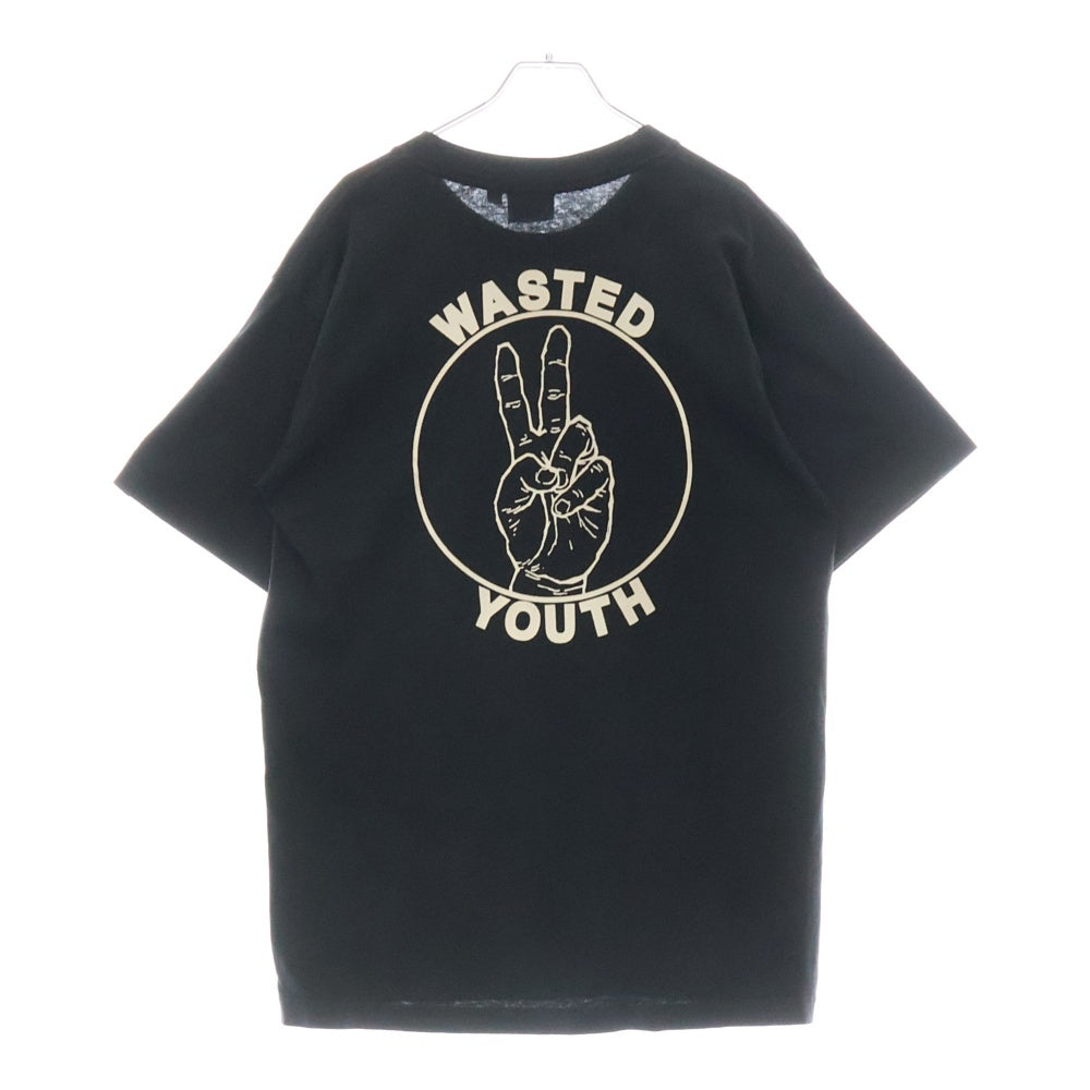 WASTED YOUTH(ウェイステッドユース) ピースサイン プリントロゴ 半袖Tシャツ カットソー ブラック