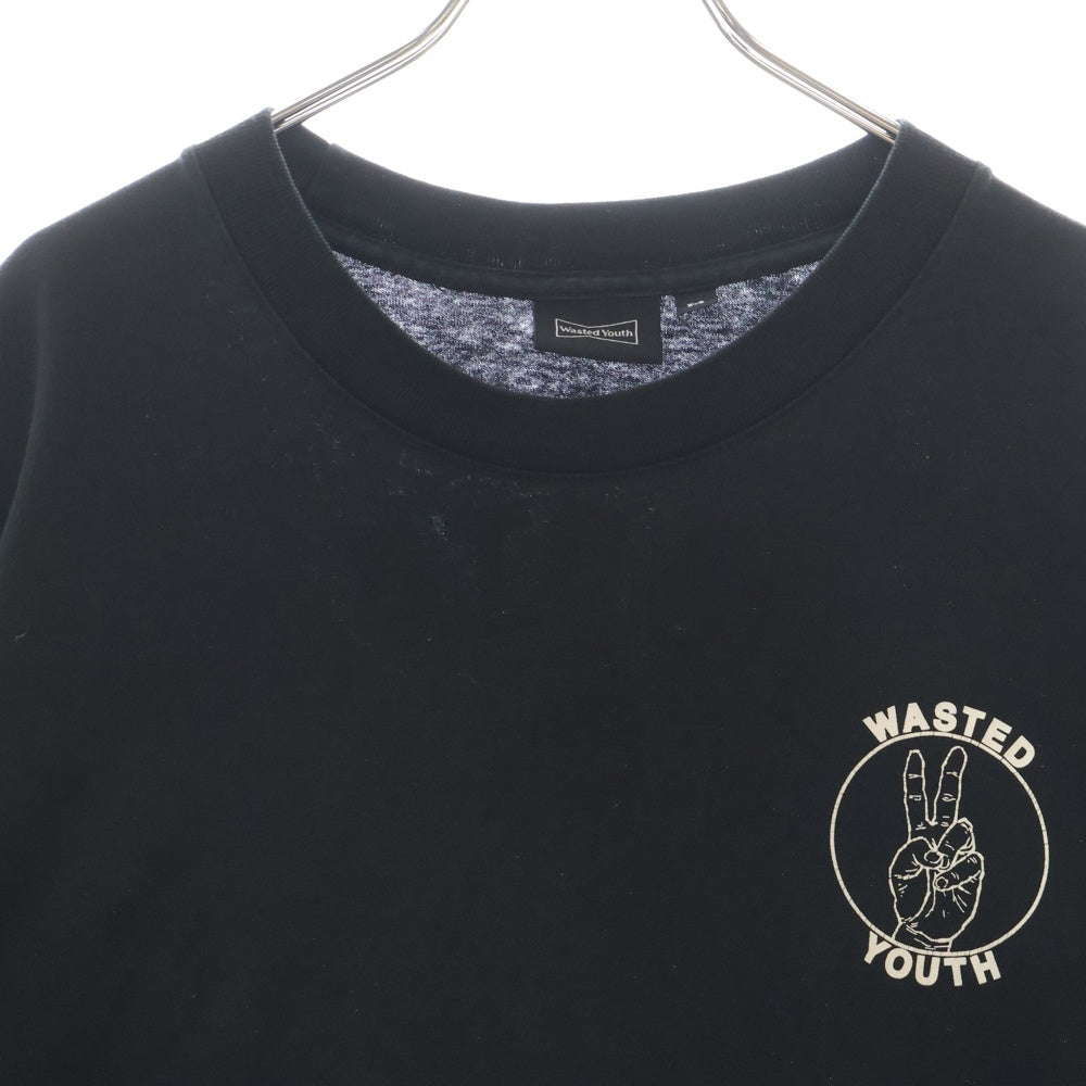 WASTED YOUTH(ウェイステッドユース) ピースサイン プリントロゴ 半袖Tシャツ カットソー ブラック