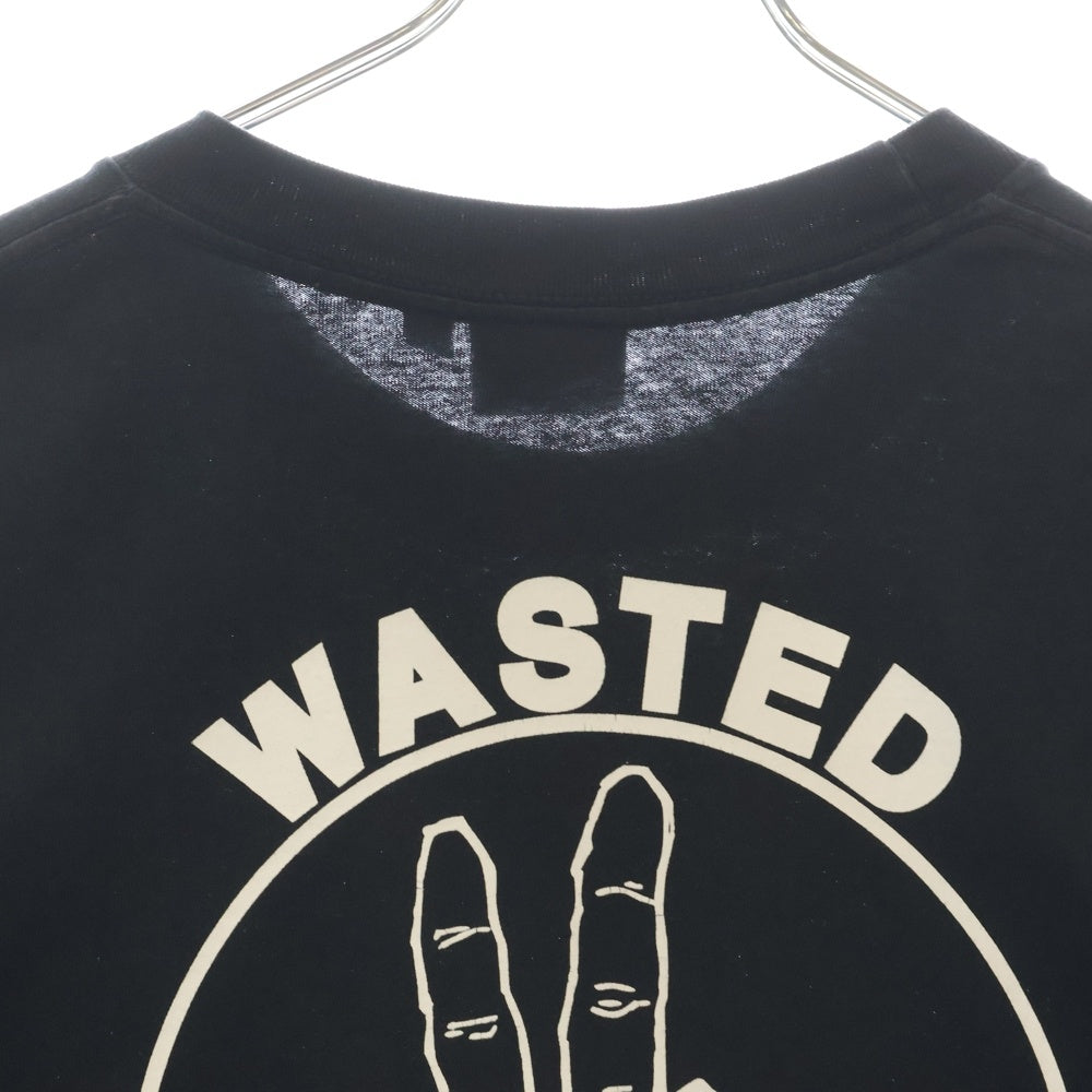 WASTED YOUTH(ウェイステッドユース) ピースサイン プリントロゴ 半袖Tシャツ カットソー ブラック