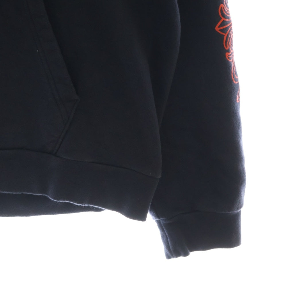 CHROME HEARTS(クロムハーツ) SWTSHRT PLVR プルオーバーパーカー 袖フローラルバックホースシューパーカー ネイビー/レッド