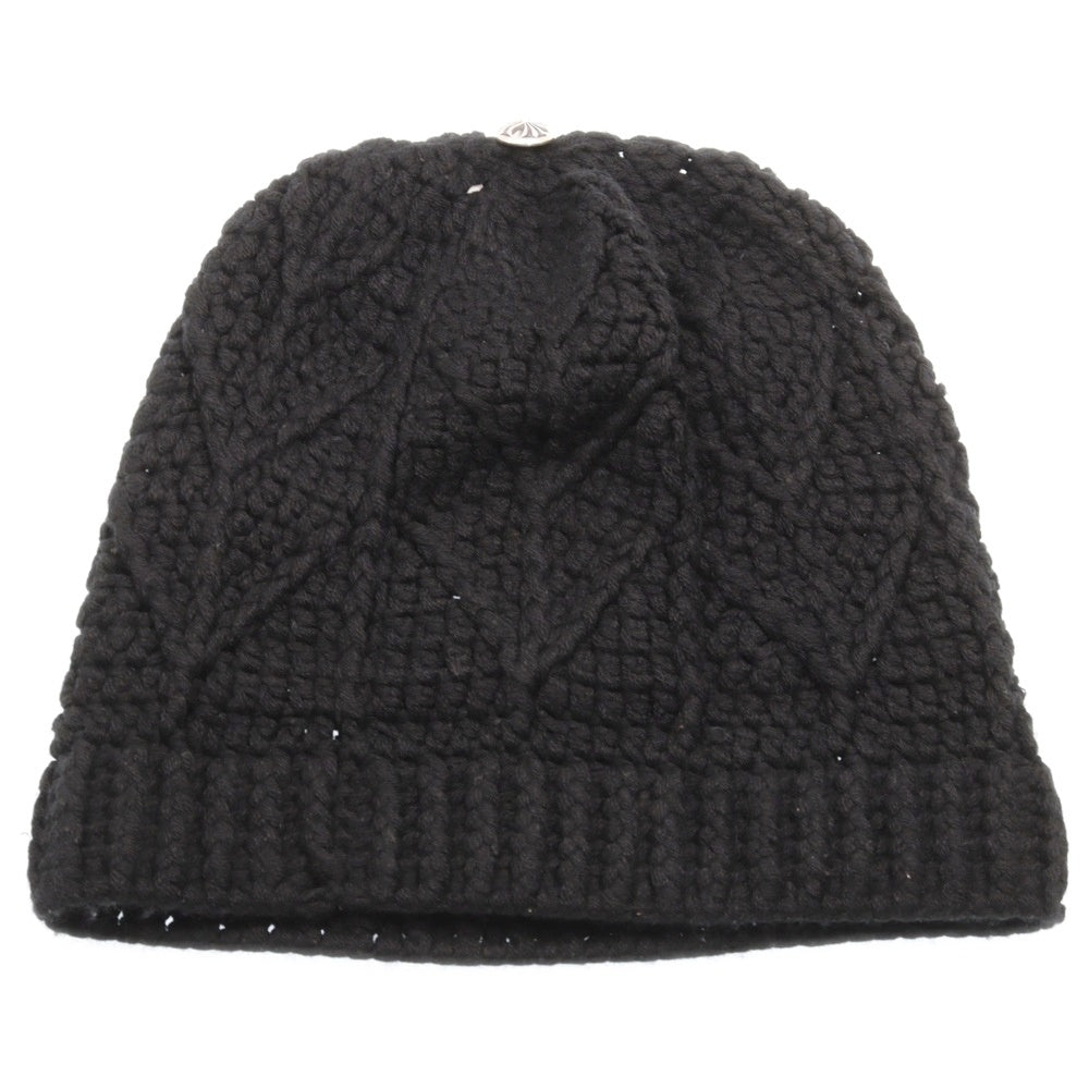 CHROME HEARTS(クロムハーツ) Cashmere Leather knit beanie カシミヤ ビーニー レザークロスパッチ クロスボールボタン ニットキャップ ブラック