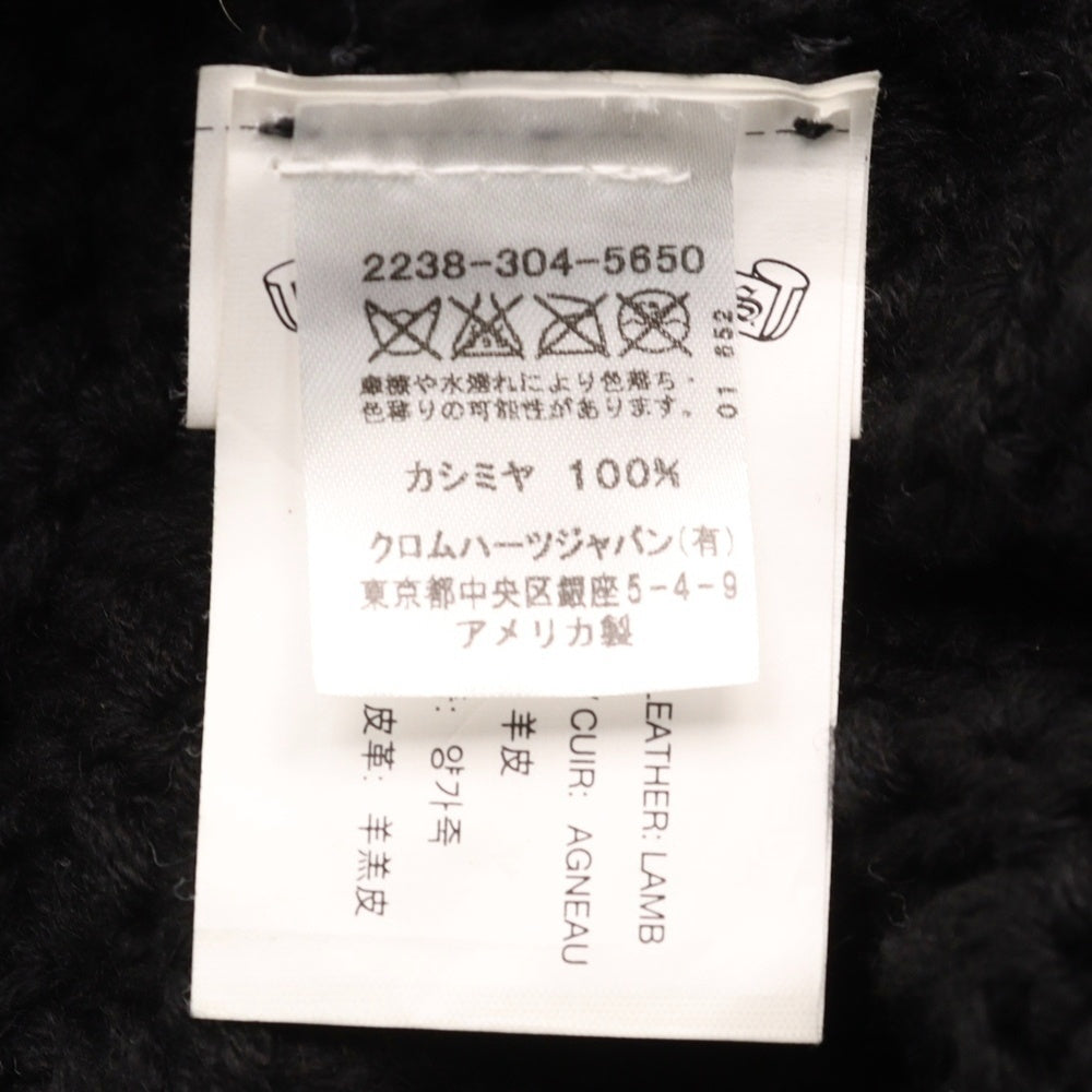 CHROME HEARTS(クロムハーツ) Cashmere Leather knit beanie カシミヤ ビーニー レザークロスパッチ クロスボールボタン ニットキャップ ブラック