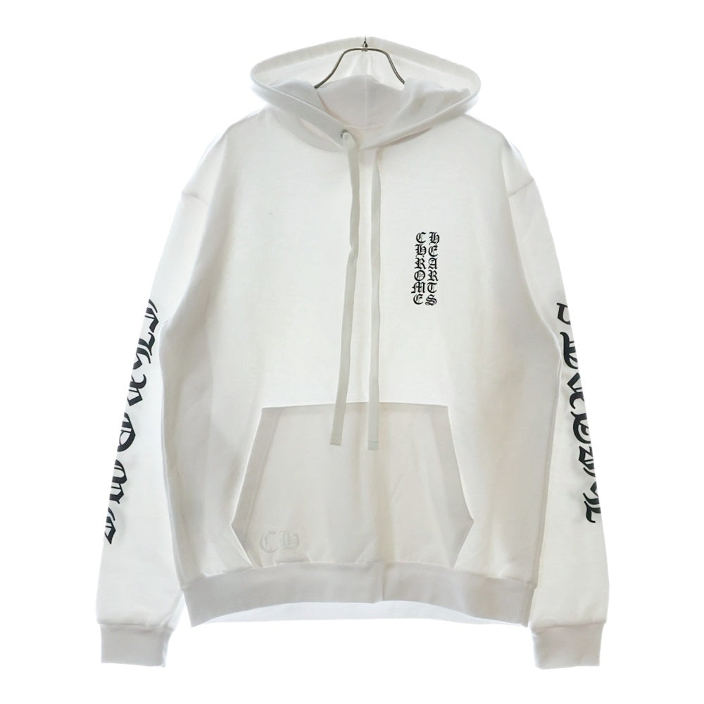 CHROME HEARTS(クロムハーツ) SWTSHRT PLVR バーティカルロゴ 袖プリントプルオーバースウェットパーカー ホワイト