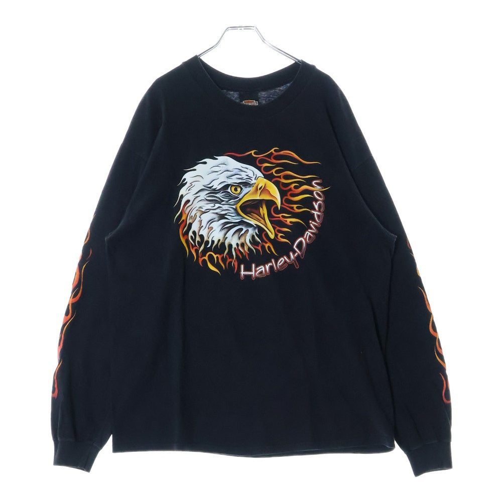 HARLEY DAVIDSON(ハーレーダビッドソン) 90S USA製 ファイアーイーグルプリント ロングスリーブカットソー 長袖Tシャツ ブラック/レッド