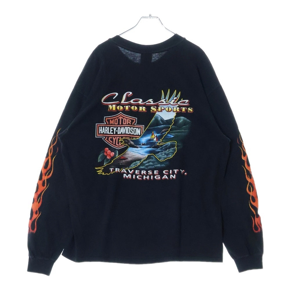 HARLEY DAVIDSON(ハーレーダビッドソン) 90S USA製 ファイアーイーグルプリント ロングスリーブカットソー 長袖Tシャツ ブラック/レッド