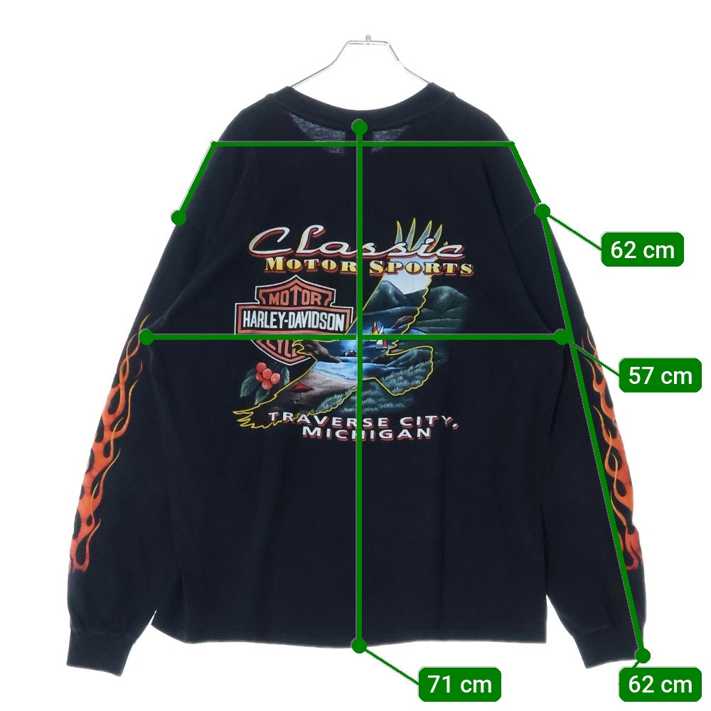 HARLEY DAVIDSON(ハーレーダビッドソン) 90S USA製 ファイアーイーグルプリント ロングスリーブカットソー 長袖Tシャツ ブラック/レッド