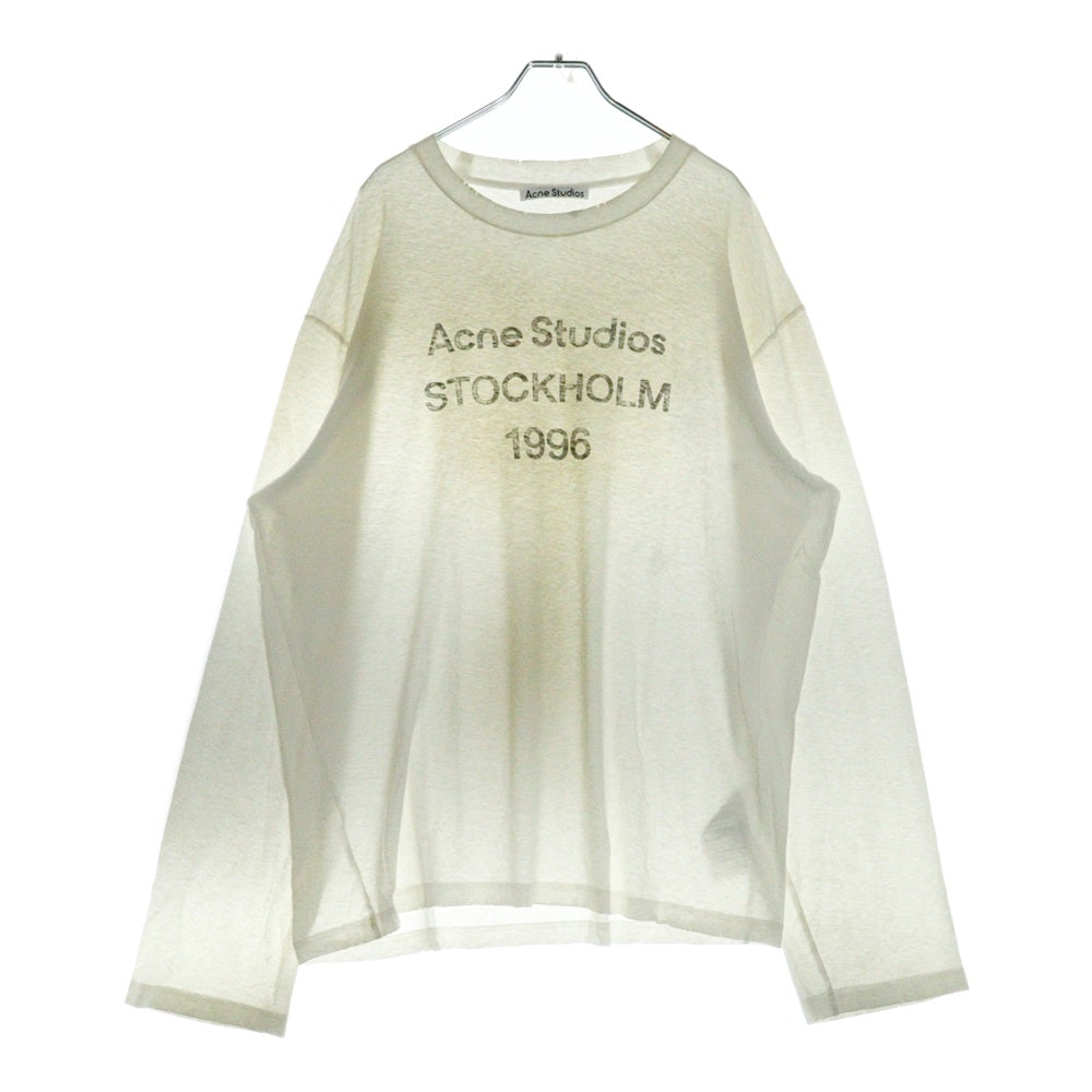Acne Studios(アクネ ストゥディオズ) プリントロゴ ダメージ クルーネック 長袖Tシャツカットソー ホワイト FN-UX-TSHI000016