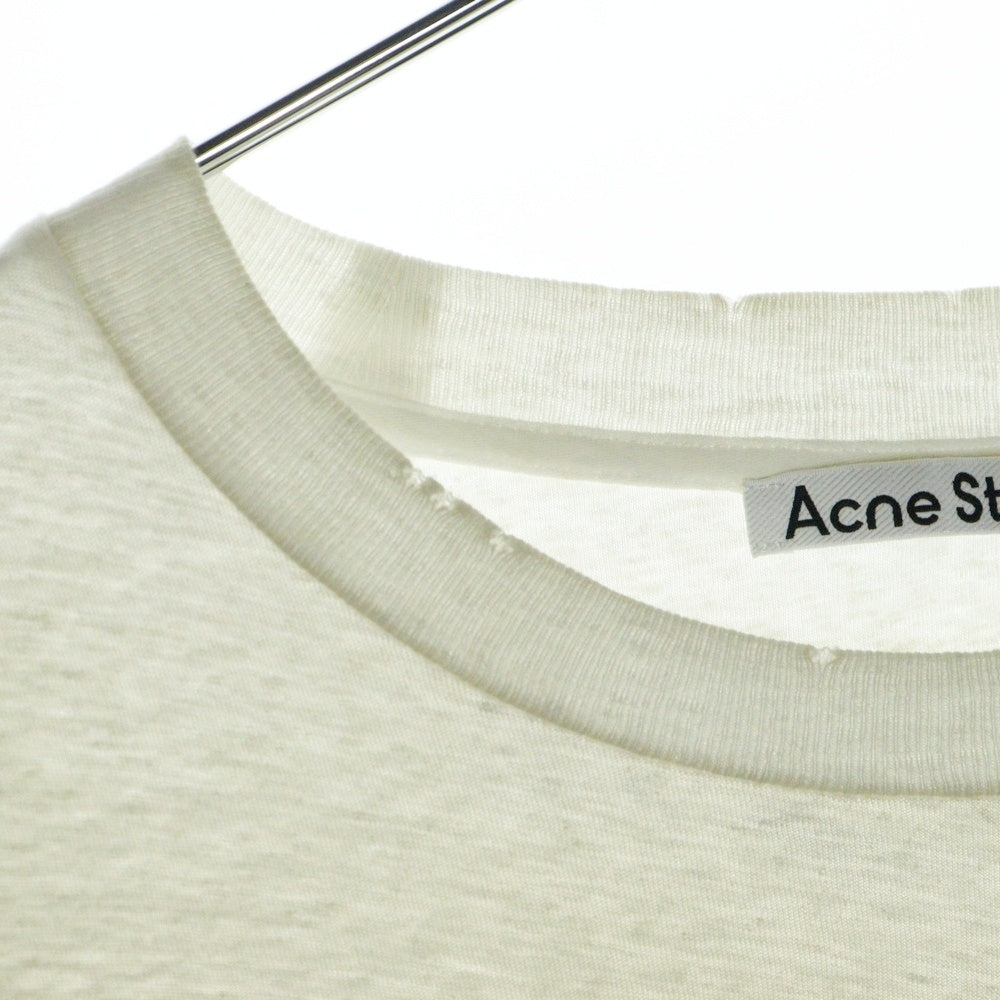Acne Studios(アクネ ストゥディオズ) プリントロゴ ダメージ クルーネック 長袖Tシャツカットソー ホワイト FN-UX-TSHI000016
