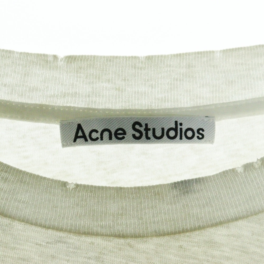 Acne Studios(アクネ ストゥディオズ) プリントロゴ ダメージ クルーネック 長袖Tシャツカットソー ホワイト FN-UX-TSHI000016