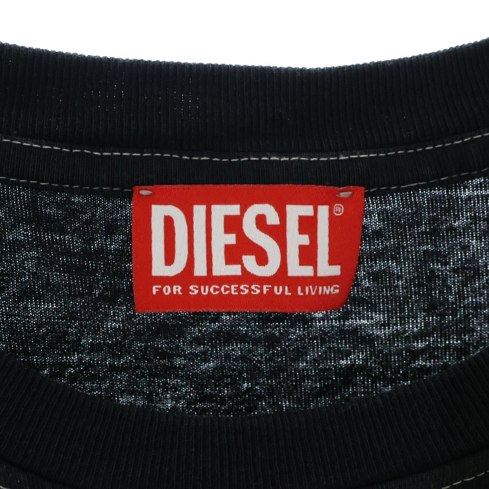 DIESEL(ディーゼル) T-ADJUST-R21 胸ロゴ刺繍 クルーネック Tシャツ 半袖カットソー ブラック/ホワイト A17801 0SLBQ