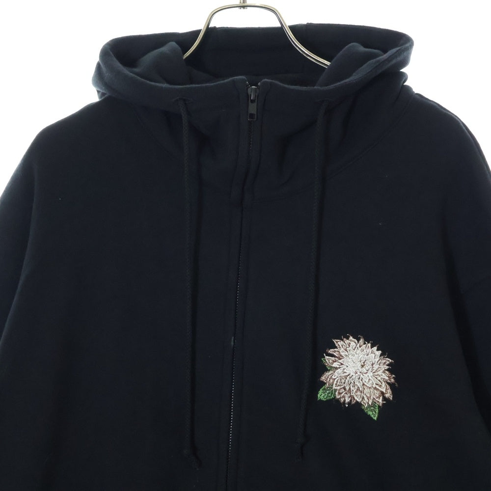 WILDSIDE YOHJI YAMAMOTO(ワイルドサイド ヨウジ ヤマモト) Embroidery Dahlia Zip Hoodie フロント刺繍 ジップアップパーカー フーディー ブラック WS-T79-006