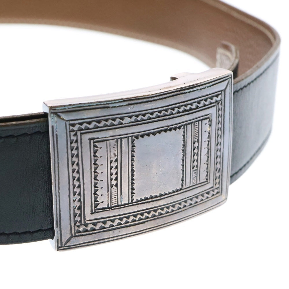 HERMES(エルメス) H刻印 ボックスカーフ トゥアレグバックル リバーシブル レザーベルト シルバー/ブラウン