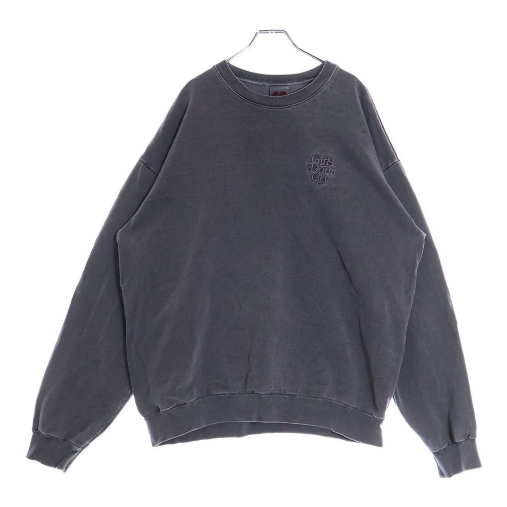Girls Don't Cry(ガールズドントクライ) TONAL CREWNECK SWEATSHIRT 胸ロゴ刺繍 クルーネック スウェットトレーナー チャコールグレー