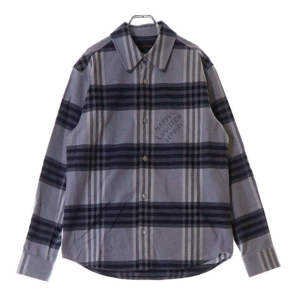 LOUIS VUITTON(ルイヴィトン) 24AW 胸ロゴ ダミエロングスリーブフランネル長袖シャツ グレー RM242M MJV HRS63W