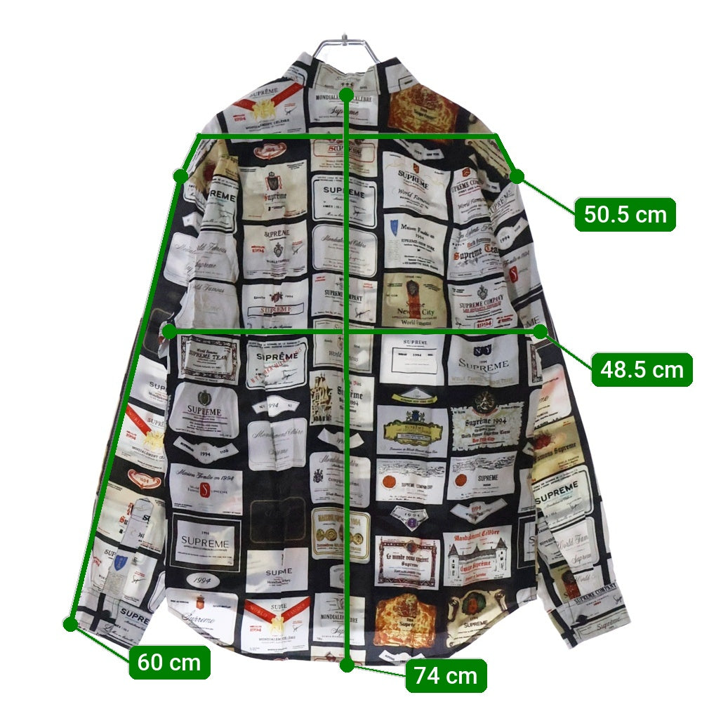 SUPREME(シュプリーム) 24AW Label Shirt 総柄 ラベル レーヨン長袖シャツ マルチカラー