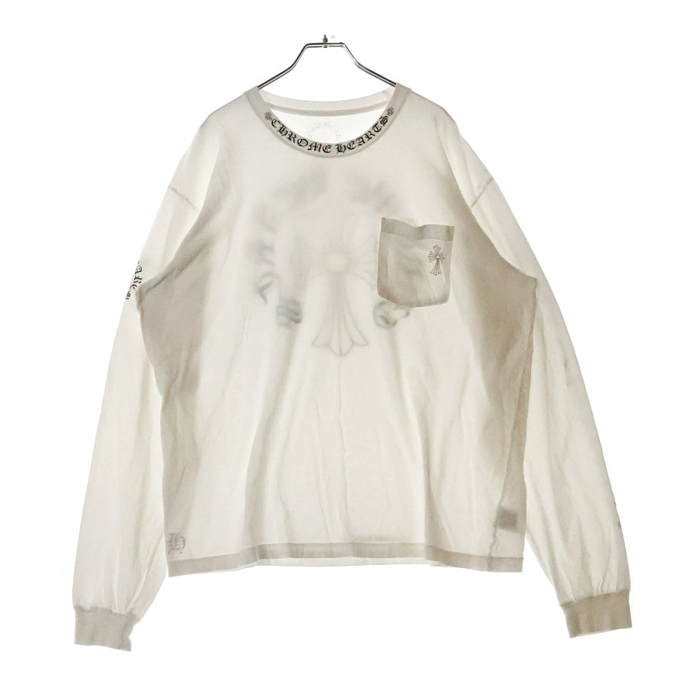 CHROME HEARTS(クロムハーツ) Neck Logo L/S Tee ネックロゴ CHバックロゴ プリント長袖Tシャツ カットソー ホワイト