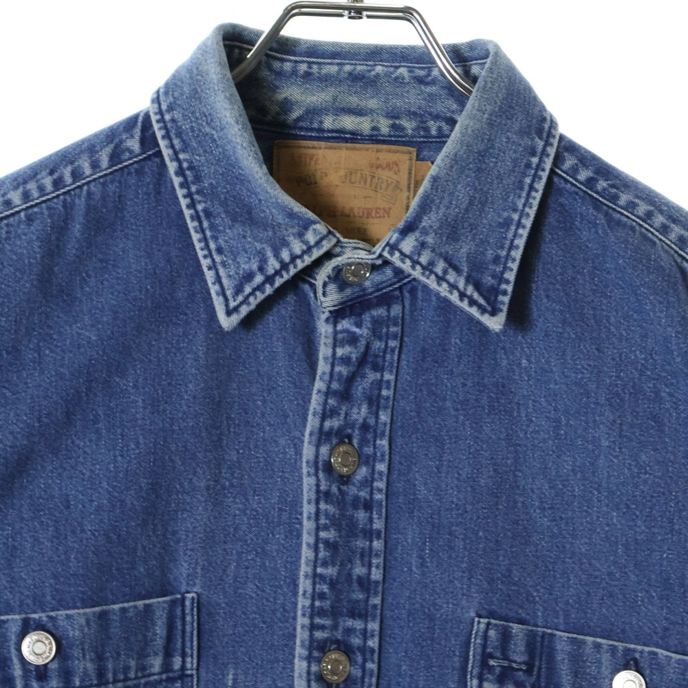 POLO RALPH LAUREN(ポロラルフローレン) 90s VINTAGE POLO COUTRY DUNGAREE 初期ポロベア ヴィンテージ ダンガリー長袖シャツ インディゴ