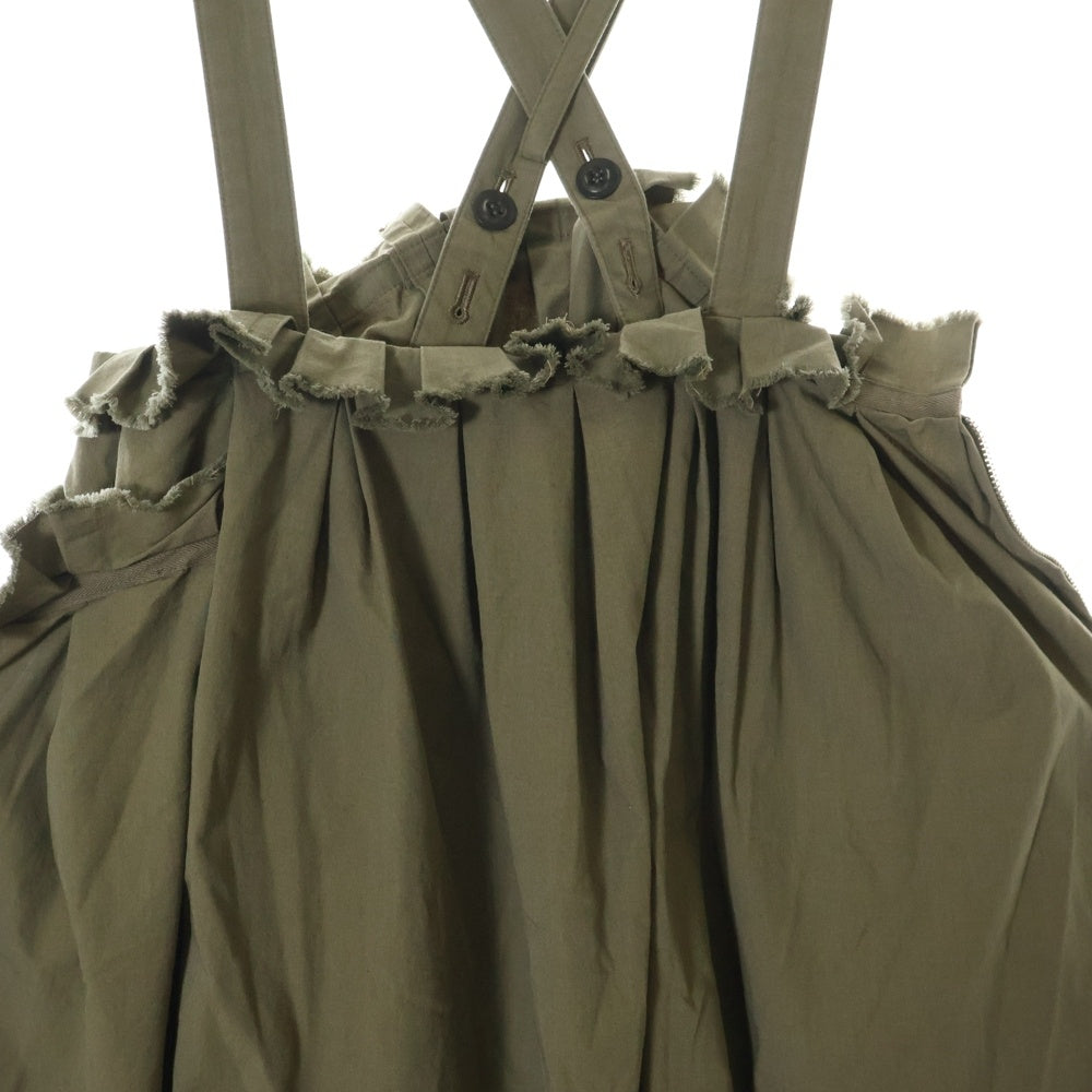 Y's(ワイズ) 09SS Raw-cut gathered jumper skirt 切りっぱなし ギャザー ジャンパー スカート サロペット カーキ レディース YV-S09-009