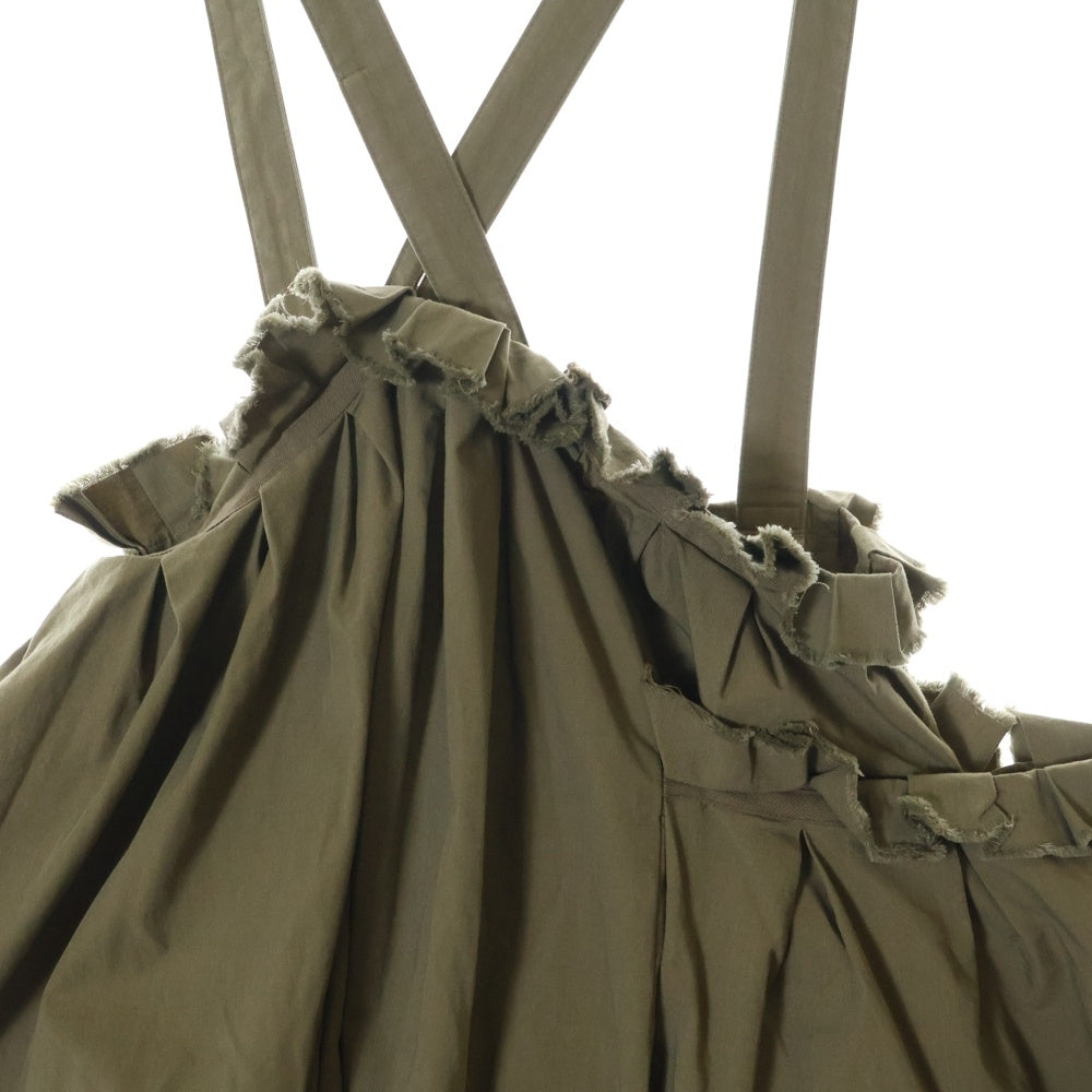 Y's(ワイズ) 09SS Raw-cut gathered jumper skirt 切りっぱなし ギャザー ジャンパー スカート サロペット カーキ レディース YV-S09-009