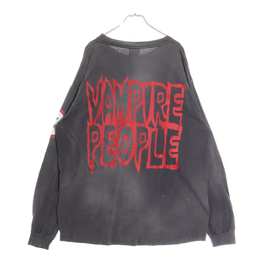 SAINT MICHAEL(セントマイケル) 22SS L/S TEE VAMPIRE PPLE SM-S22-0000-032 ヴァンパイアエンブレム ロゴプリント長袖Tシャツ ヴィンテージ加工カットソー チャコールグレー