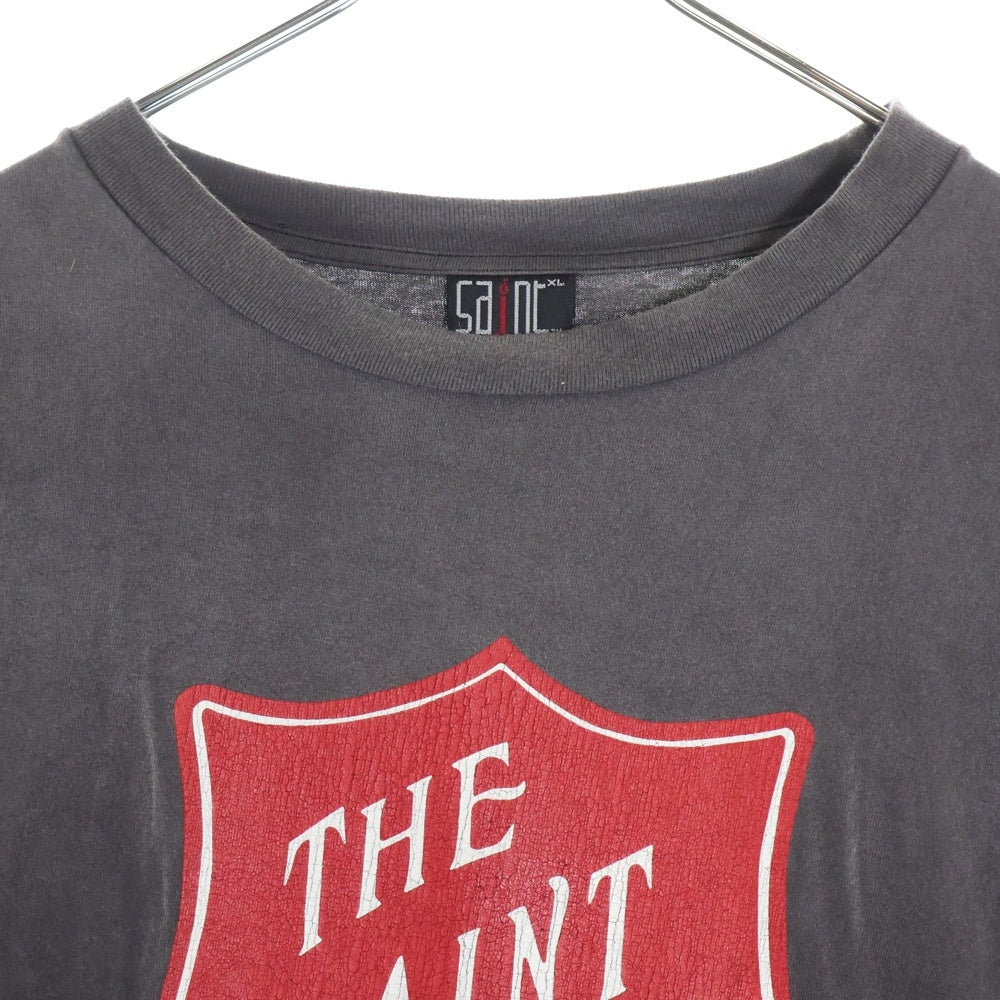 SAINT MICHAEL(セントマイケル) 22SS L/S TEE VAMPIRE PPLE SM-S22-0000-032 ヴァンパイアエンブレム ロゴプリント長袖Tシャツ ヴィンテージ加工カットソー チャコールグレー