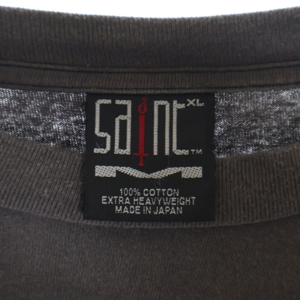 SAINT MICHAEL(セントマイケル) 22SS L/S TEE VAMPIRE PPLE SM-S22-0000-032 ヴァンパイアエンブレム ロゴプリント長袖Tシャツ ヴィンテージ加工カットソー チャコールグレー
