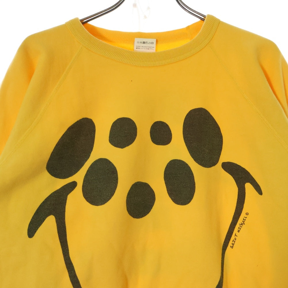 SAINT MICHAEL(セントマイケル) 21SS RAGLAN SWEAT SHIRT SM-S21-0000-023 ローガンスウェットシャツ ヴィンテージ加工プリントトレーナー イエロー