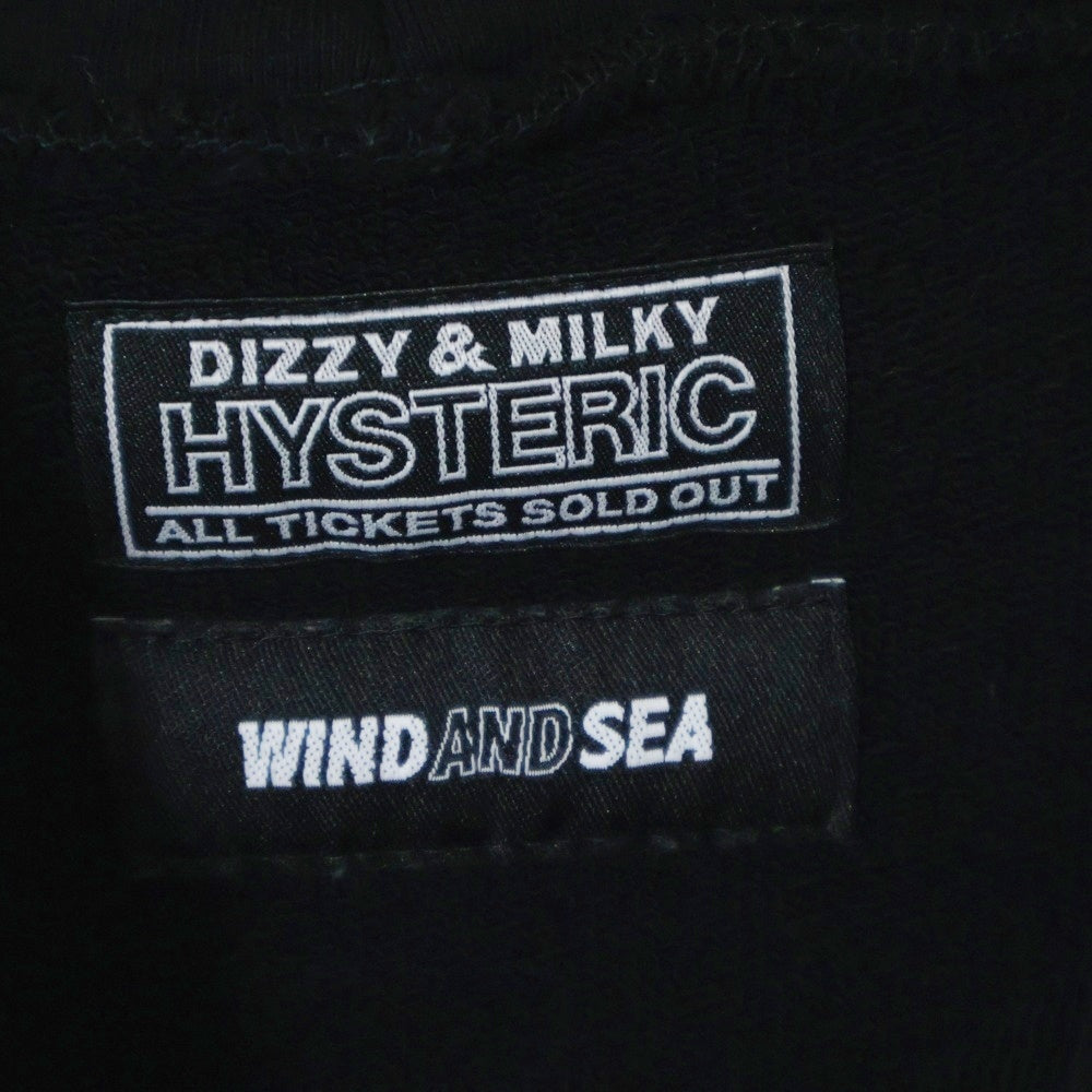 HYSTERIC GLAMOUR(ヒステリックグラマー) 23AW ×WIND AND SEA HOODIE wds-c-hys-24-q2-07 ウィンダシー バックロゴプリント プルオーバー フーディ パーカー ブラック