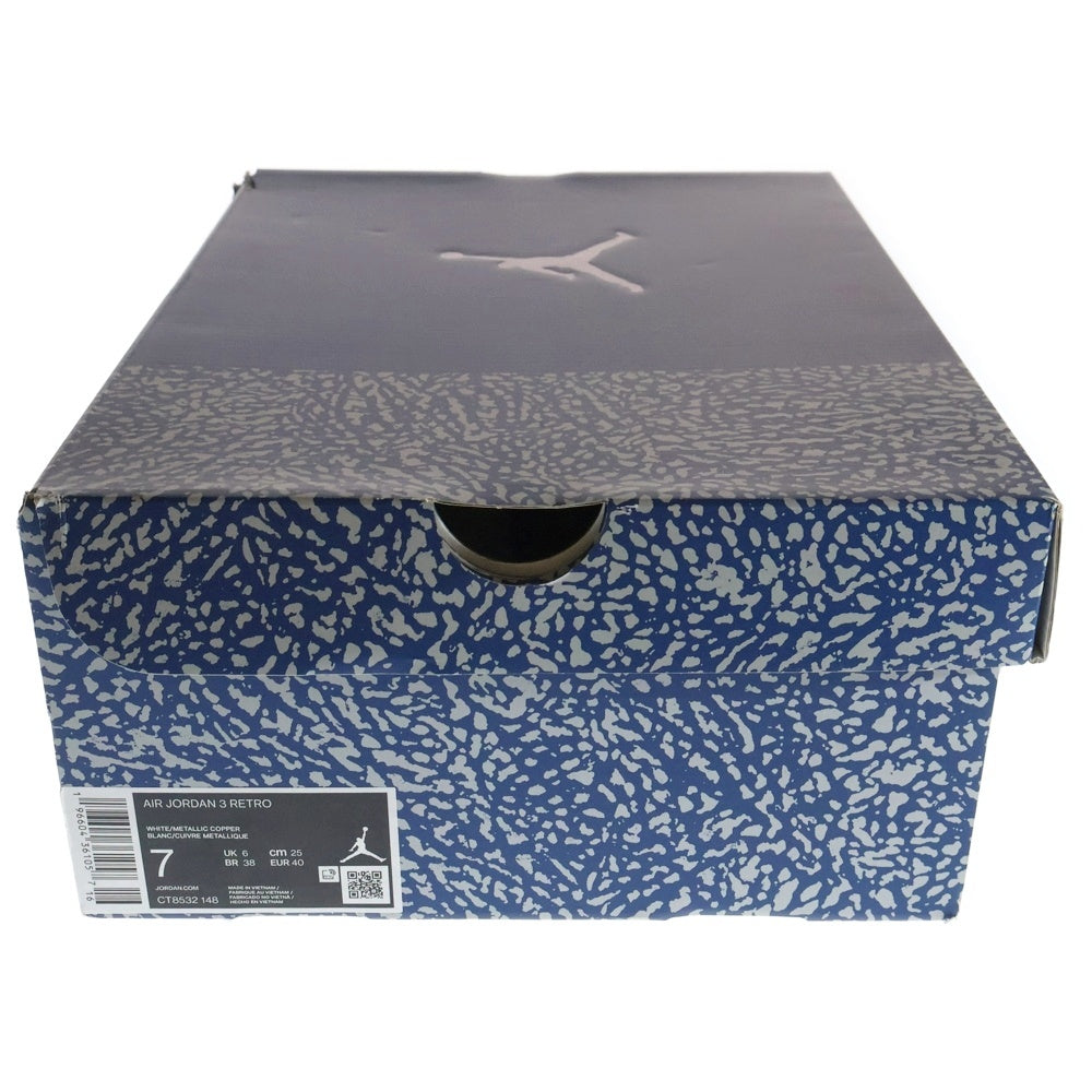 NIKE(ナイキ) AIR JORDAN 3 RETRO TRUE BLUE CT8532-148 エアジョーダン3 レトロ トゥルーブルー ハイカットスニーカー ホワイト/ブルー US7/25.0cm