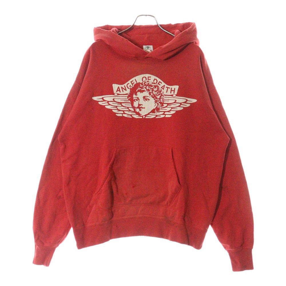 SAINT MICHAEL(セントマイケル) 22SS ANGELHOODIE ヴィンテージ加工 エンジェルプリント プルオーバーパーカー レッド SM-S22-0000-042