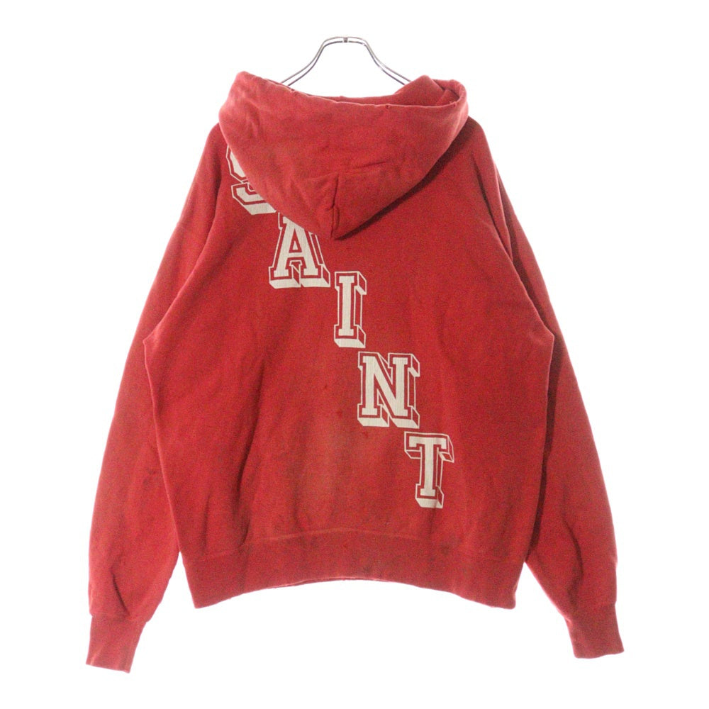 SAINT MICHAEL(セントマイケル) 22SS ANGELHOODIE ヴィンテージ加工 エンジェルプリント プルオーバーパーカー レッド SM-S22-0000-042